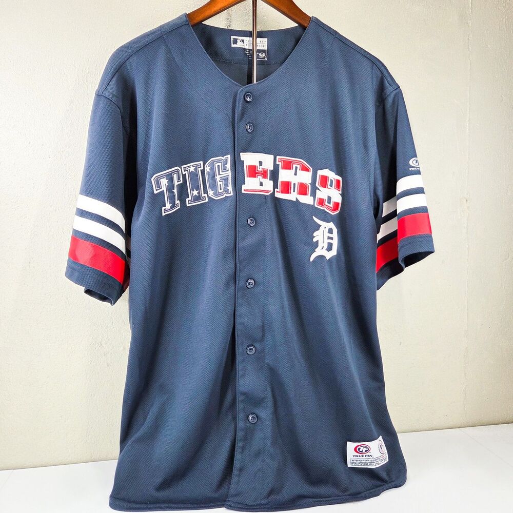 MLB True Fan Detroit Tigers Button Up USA Baseball Jersey Sz M